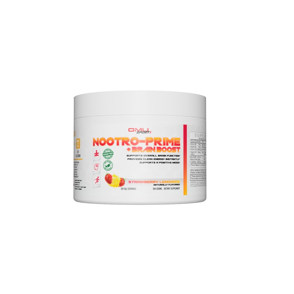 Nootro-Prime Brain Boost - Focus Brain Supplement - אבקת תוסף Mushroom עם Alpha GPC, Nootropic Brain תוספי for Memory and Focus with Lions Mane, 30 משרתים, Strawberry Lemonadeade
