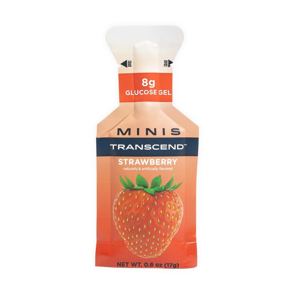 Transcend Foods Mini Strawberry Gel (.6 oz, Pack of 24) Fast-Acting Carb Gel Strawberry Flavor - גודל נסיעות, Caffeine חינם, Gluten Free, Gluten Free