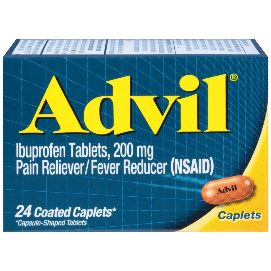 Advil Coated Caplets Pain Reliever ו Fever מפחית איבופרופן 200 מ"ג, 24 הרוזן