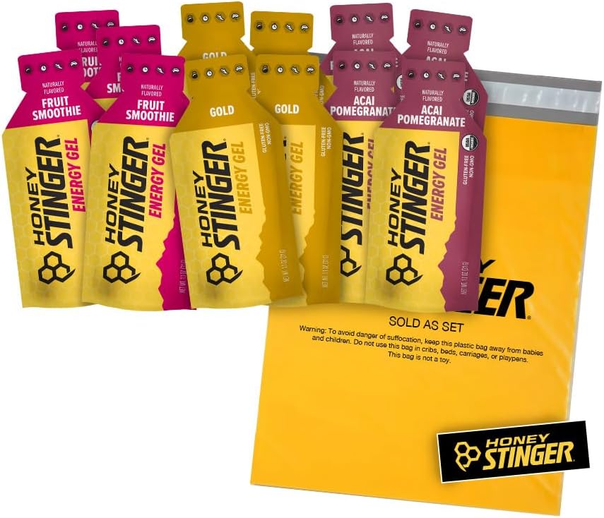 Honey Stinger Organic Energy Gels - Variety Pack עם Stickerre - 12 Count - 4 של כל פלבדור - מקור אנרגיה עבור כל פעילות - Acai Pomegranate, Gold & פירות Smoothie