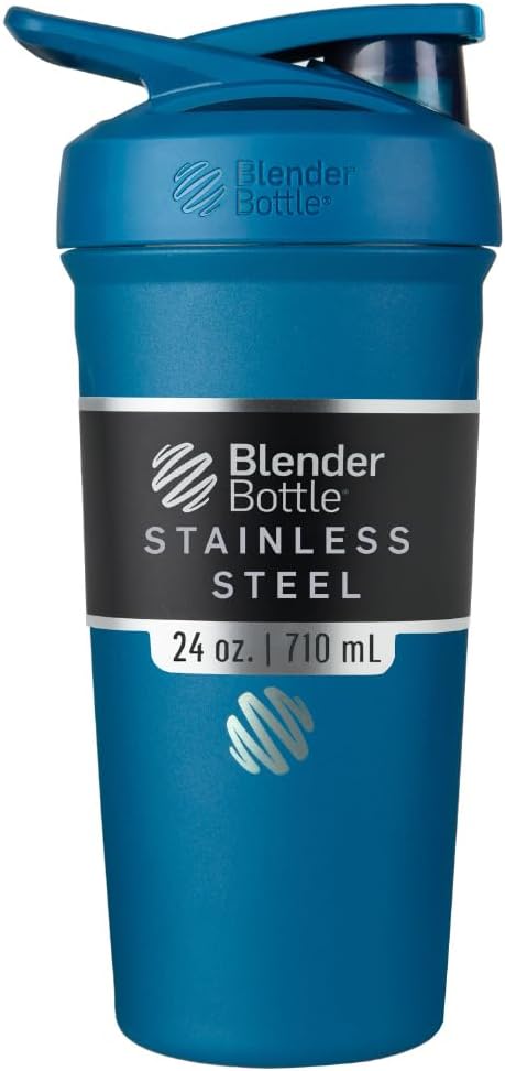 בלנדר בוטל סטרדה Shaker Cup Insulated Stainless Steel Water Bottle with Wire Whisk, 24Ounce, Blue