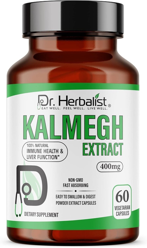 Dr. Herbalist Kalmegh לחלץ 400 מ"ג - 60 קפסולות טבעוניות | 10:1 Andrographis Paniculata Extract = 4000 מ"ג Raw Herb Equivalent | Premium Herbal Supplement