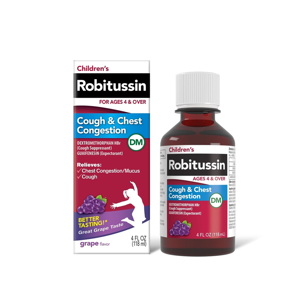 Robitussin Children's Cough and Chestungestion DM, Cough Medicine for Kids, Grape Flavor - 4 Fl Oz Bottle, 300318715130
