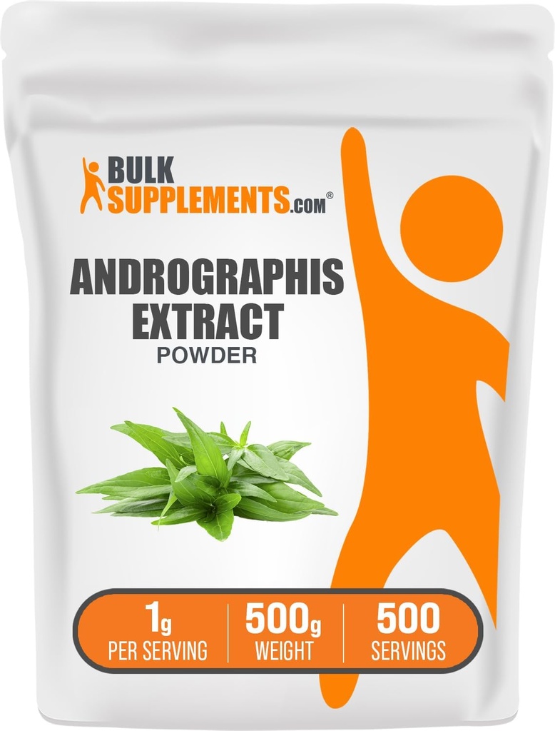 BulkSupplements.com Andrographis לחלץ אבקה - Andrographis Paniculata, Herbal Supplement - Gluten Free, 1g לכל משרת, 500g (1.1 lbs) (Pack of 1)