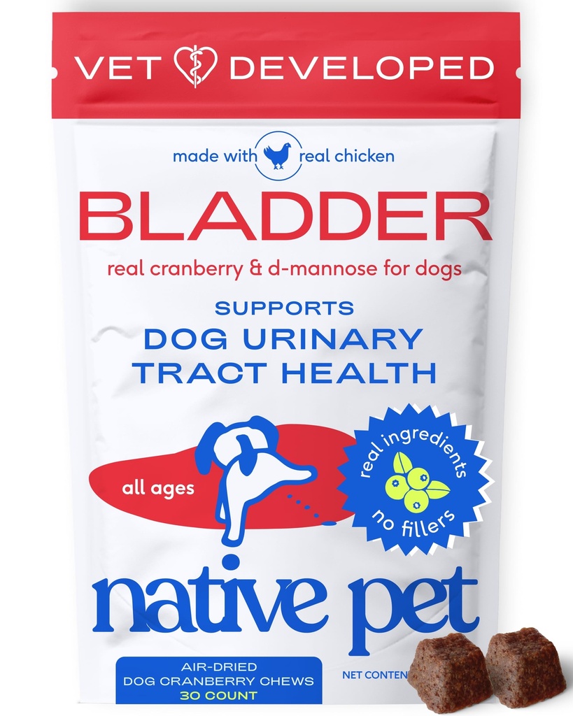 Native Pet Dog UTI טיפול - קריין תוספת עבור כלבים Bladder Control & Kidney תמיכה - למנוע זיהומים דלקת דלקת מפרקים שתן ו Incontinence Urinary - Made with Real Cranberry Extract - 30 Chews