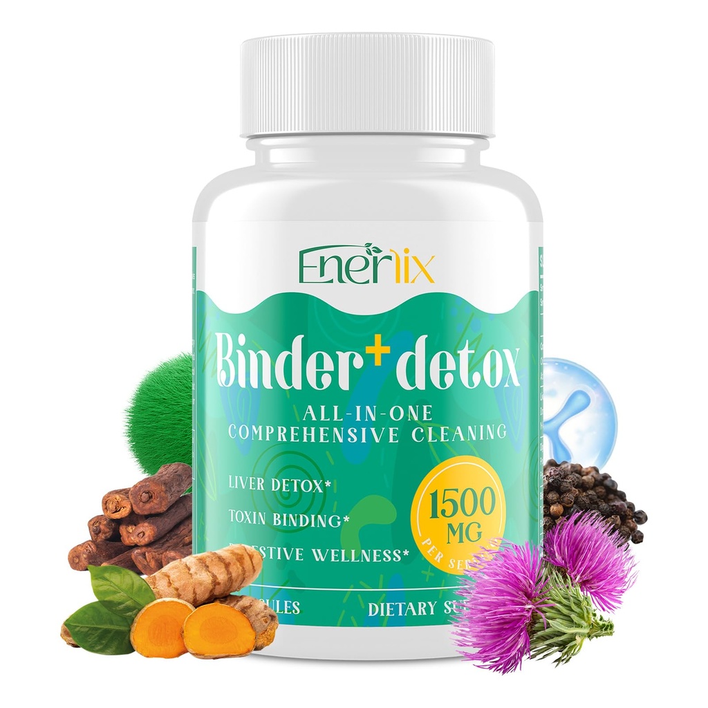 15in-1 Detox Binder, מופעל Charcoal, Zeolite & Bentonite קליי, Chlorella, 1500 MG Detox תוספת אבסורבנט מקסימלי, Liver Gutive Detox ניקוי, 90 קפסולות טבעוניות טבעוניות