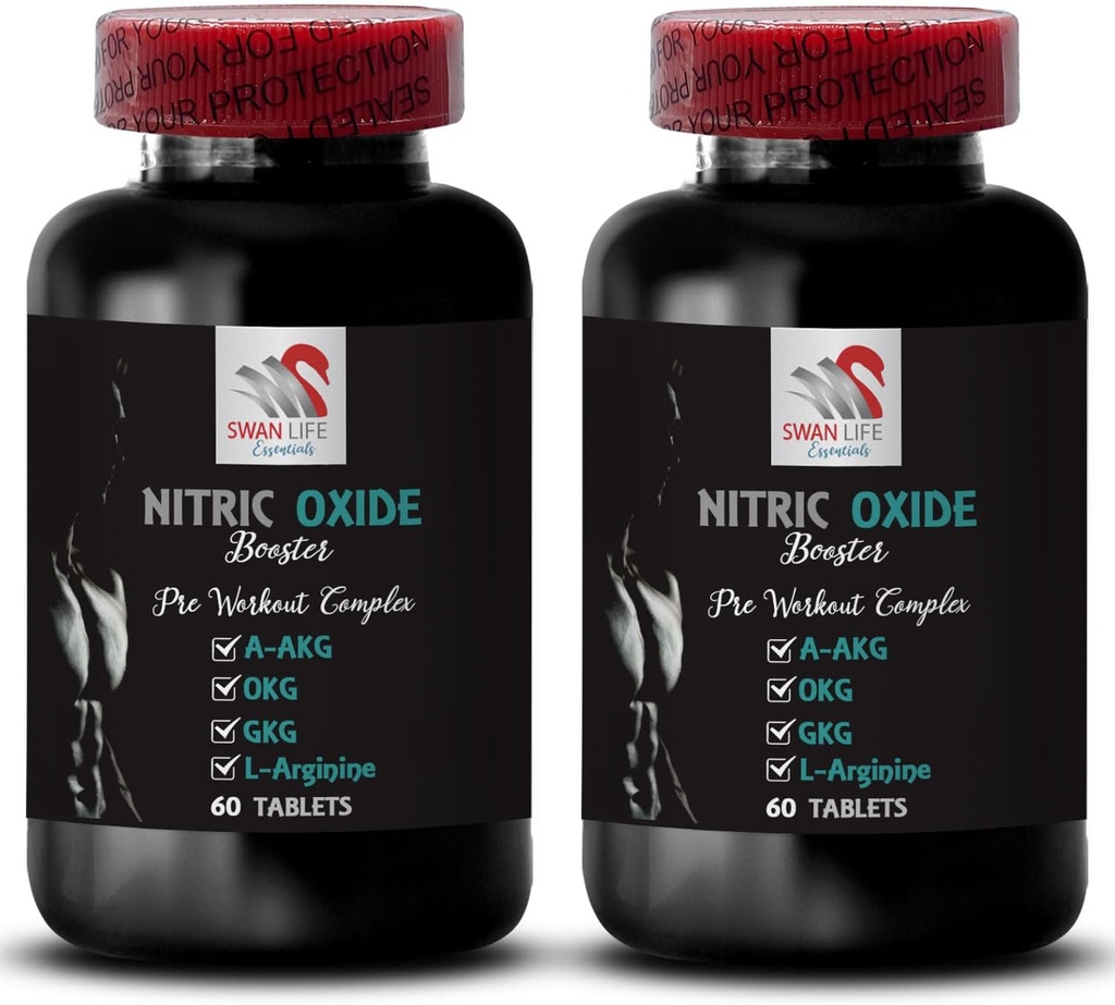 תוסף תרגיל - NITRIC OXIDE BOOSTER - תחמוצת חנקנית, תוספי תחמוצת חנק עבור גברים, פעילות גופנית, תמיכה כוח, דחיפה כוח, A-AKG, תמיכה שרירים 2 בקבוקי 120 טבליות