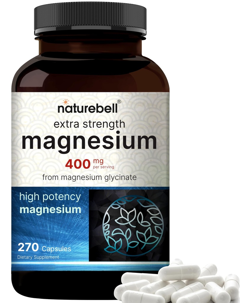 NatureBell Magnesium Glycinate 400 מ"ג אלמנטל, 270 קפסולות | 100% Chelated for High Absorption