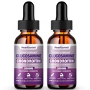 2 Pack Glucosamine Chondroitin MSM נוזל טיפות, תוספת תמיכה משותפת תוספת כוח עבור מבוגרים גברים ונשים, Quercetin Boswelia, Bromelain, Antioxidant Immune תמיכה (4 Fl oz)