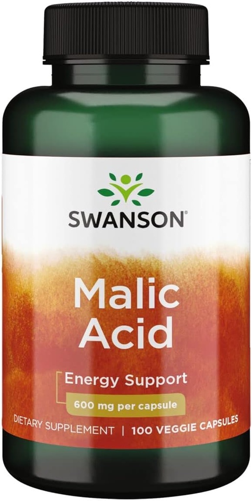 Swanson Malic Acid - תוספת טבעית לקידום ייצור אנרגיה סלולרית - פורמולה תוספת כדי לעזור nourish ' &' Energyzes השרירים - (100 Veggie קפסולות, 600 מ"ג כל אחד)