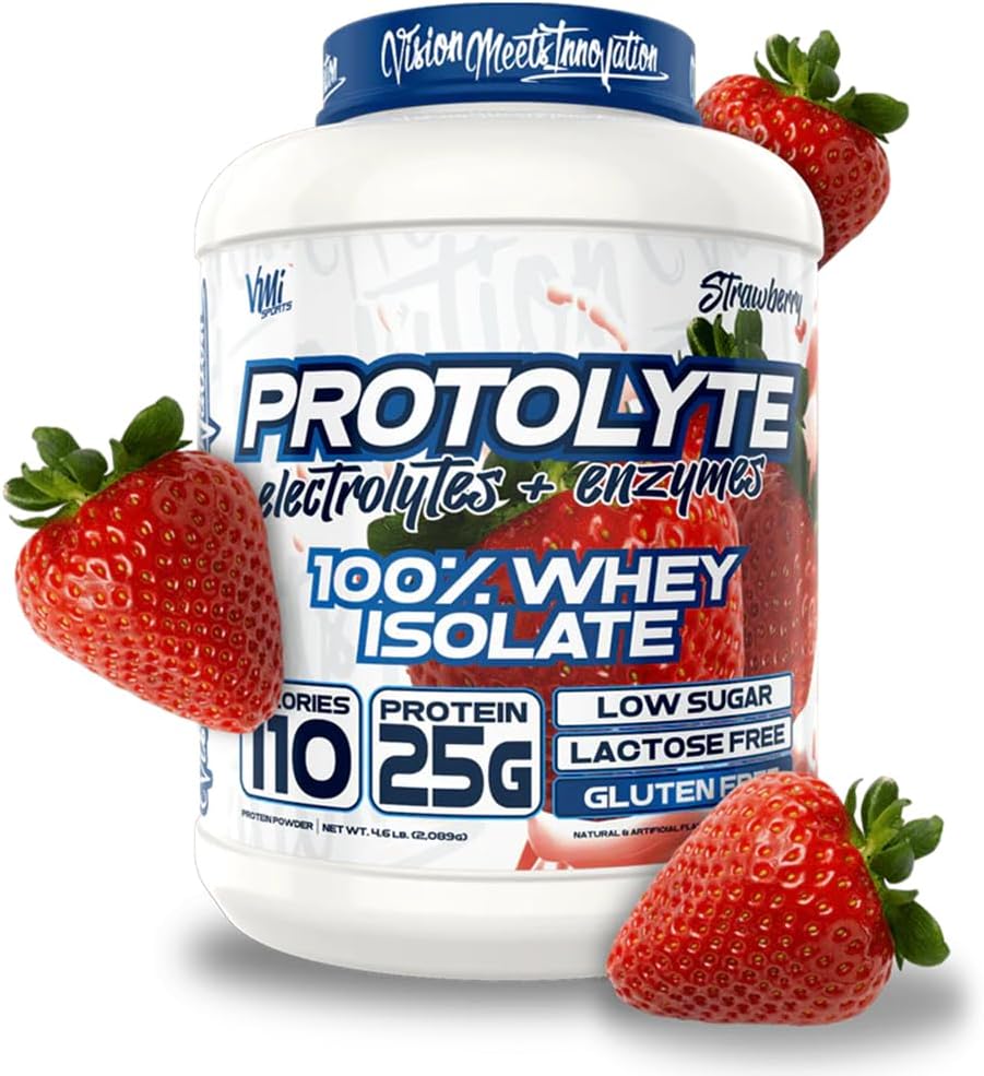 VMI Sports | ProtoLyte Whey Isolate אבקת חלבון | Low Calorie Whey for Weight Loss andשרירים Gain | Enzymes | Non-GMO (4.6 lb, Strawberry)