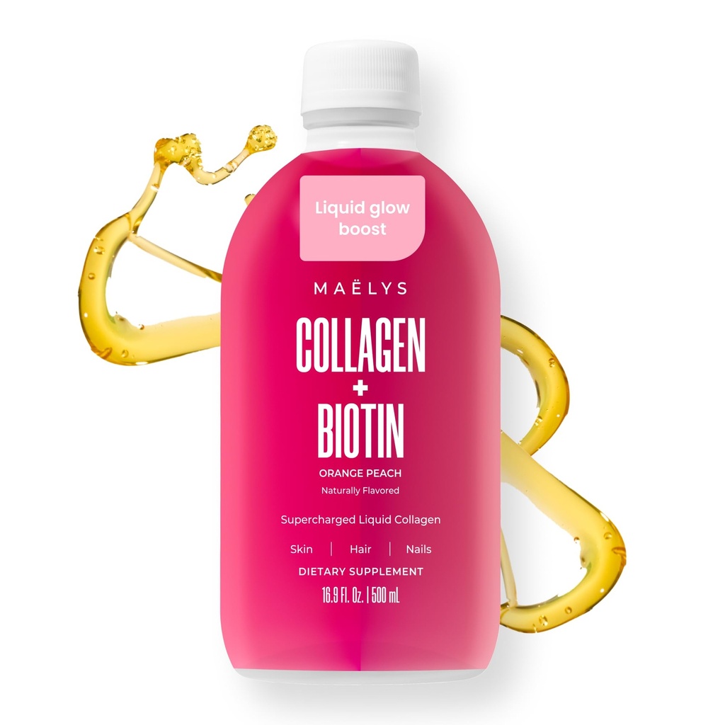 MAËLYS Super Charged Liquid Collagen for Women - Collagen Peptides תוספת עם ביוטין לשיער, עור וציפורים - קולג'ן פפטידס