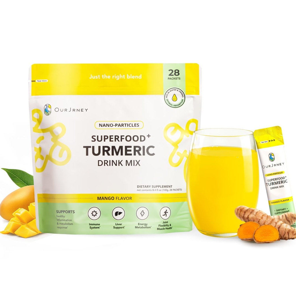ננו Turmeric Curcumin שתי אבקת, מיץ זהב עבור בריאות ותחמושת, No Turmeric Taste, הוסף Smoothies / Water Daily Morning Routine-35X Absorption-Mango Flavor-Joint תמיכה תוסף תמיכה