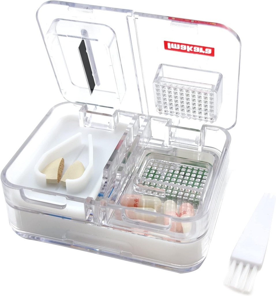 Travel Pill Box Medicine, תוספים, ויטמין Pill מארגנת כל יום שימוש ב- Pill Pill Cutter Pill Crusher ו-Greener (White)