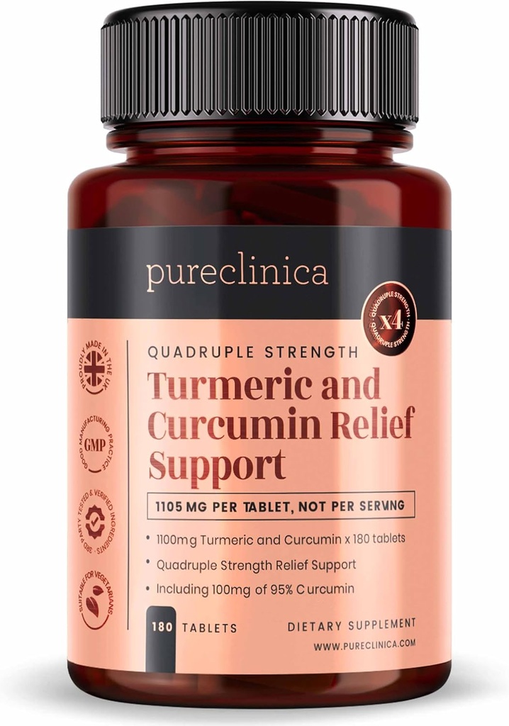 1100 מ"ג Turmeric ו Curcumin x 180 טבליות - 6 חודשים אספקה - w /95% Curcumin ו 5 מ"ג Black Pepper לחלץ