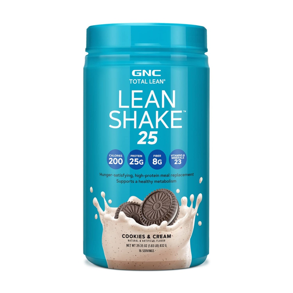 GNC Total Lean | Lean Shake 25 חלבון אבקה | High-Protein Meal החלפת Shake | עוגיות וקרם | 16 משרתים