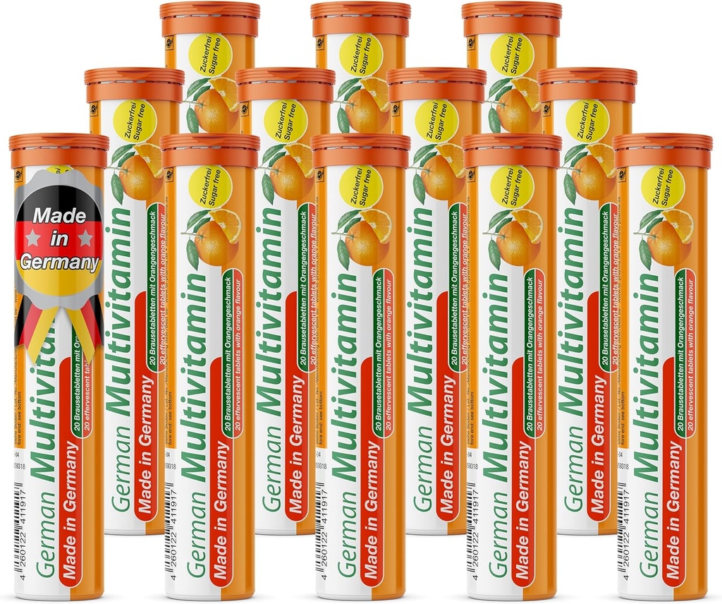 T&D German Motvitamin 10 ויטמינים - 240 טבליות משקה טבעוני Effervescent - Orange Flavor - מיוצר בגרמניה
