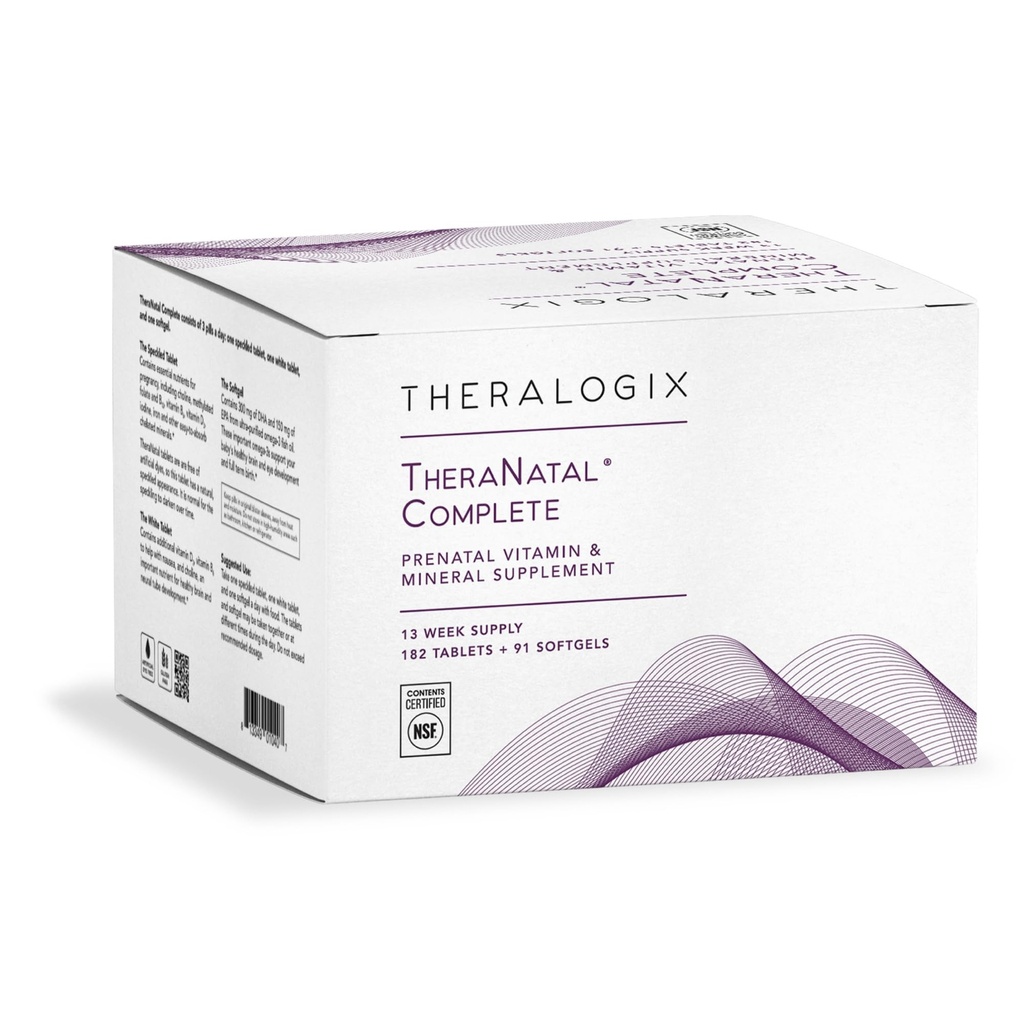 Theralogix TheraNatal Complete Prenatal ויטמין תוסף - 91 ימים אספקה - עם DHA, ויטמין D3, Folate, Iodine, Choline, Iron, ויטמין B6 & More - NSF מוסמך - 182 טבליות ו 91 Softgels & 91 Softgels