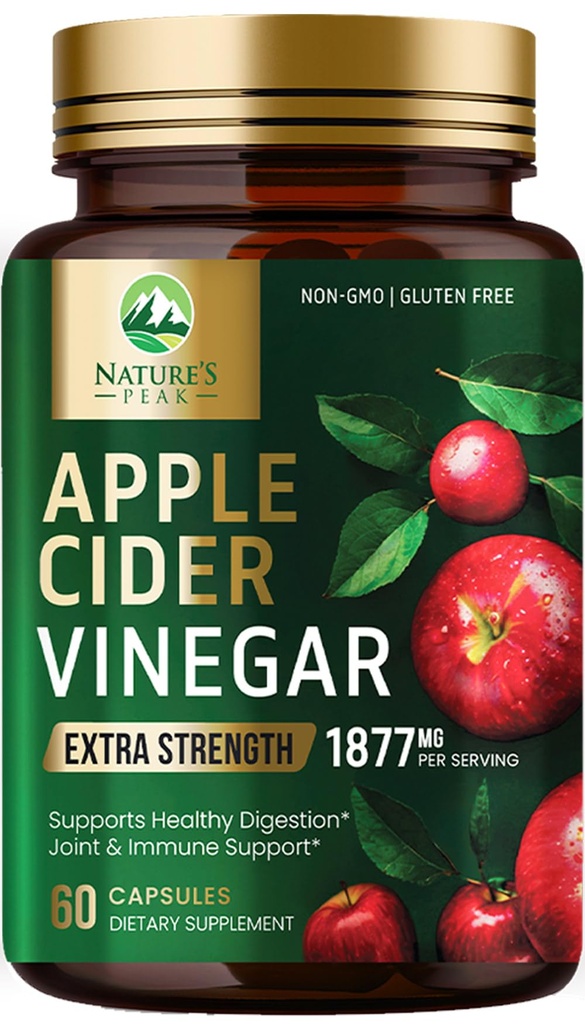 Apple Cider Vinegar כמוסות ACV תוסף 1877 מ"ג, ויטמין D3, Zinc & Best ACV גלולות תוספת גלולות תמיכה Gut בריאות עבור Better Digest, תמיכה במערכת החיסון, Non-GMO & Gluten חינם, 60 קפסולות