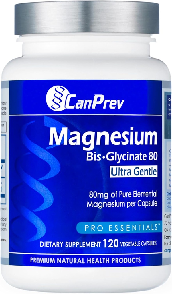 CanPrev Magnesium Biglycinate Chelated 80 מ"ג Ultra Gentle 120 V-Caps 120 יום אספקה - תמיכה בתפקוד שרירים, כוח עצם ורגיעה, Pure Magnesium Bisglycinate פורמולה, לקדם נוחות ומאזן