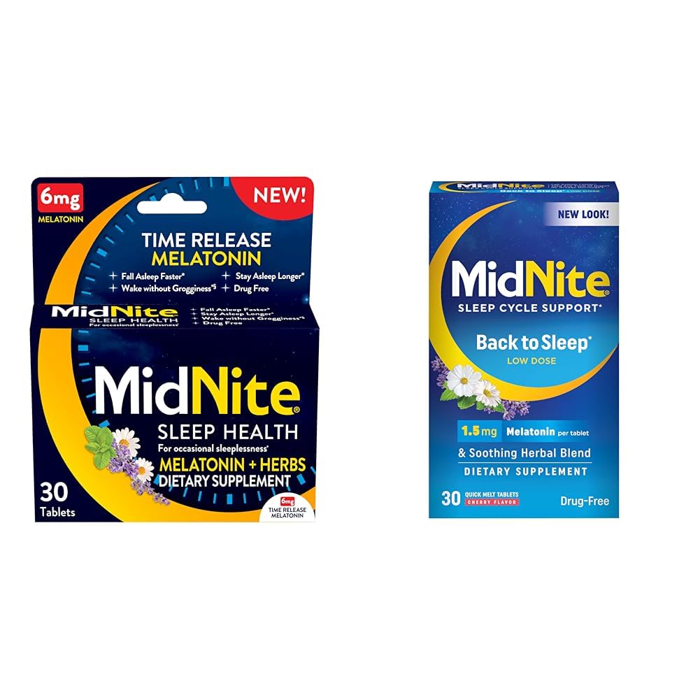 MidNite Time לשחרר 6 מ"ג מלטונין 30 טבליות & Back to Sleep 1.5 מ"ג מלטונין 30 Cherry Flavored Chewable Tablets Sleep Aid Bundle