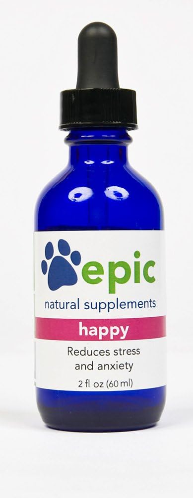 Happy - All Natural Liquid Spray תוסף - Eases Separation Anxiety, Helps with Vet Visits, Travel, Grooming, Loss of a Friend (Dropper 2 oz)