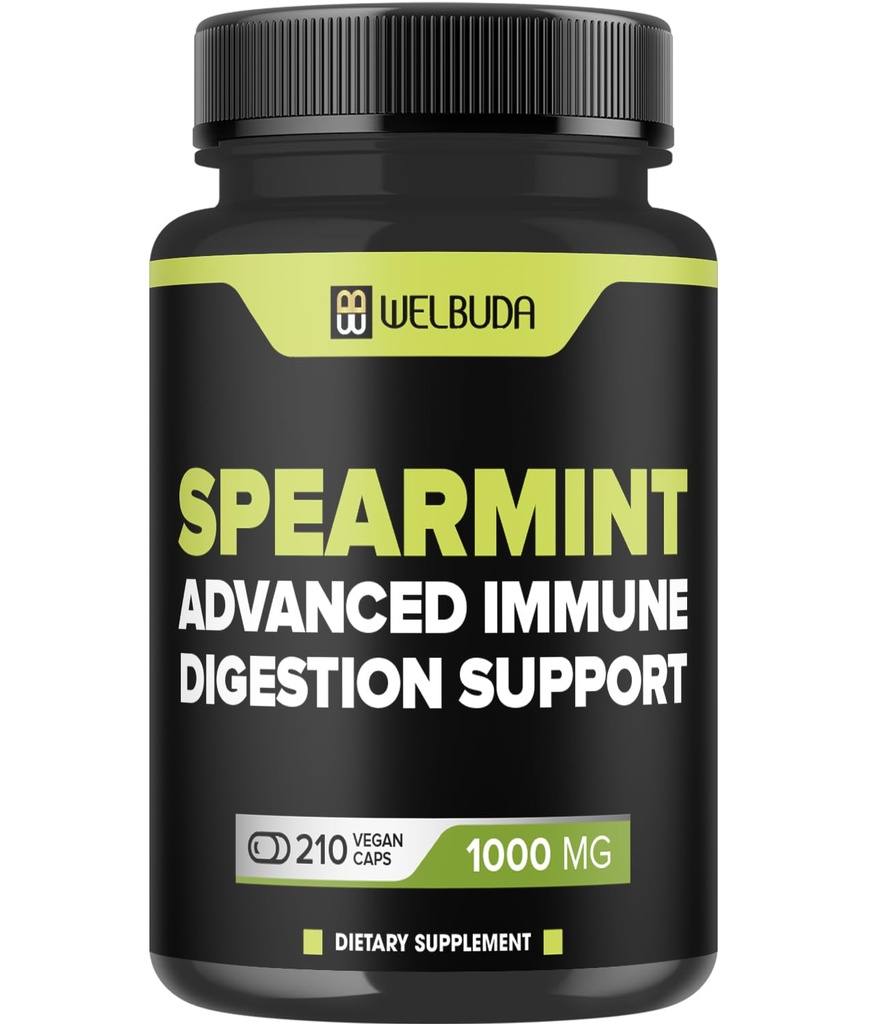 210 קפסולות - תוספת Spearmint עם אוליביפ עלה, שורש ג'ינג'ר, Black Pepper & More - פורמולה משולבת לבריאות העיכול, בריאות הנשימה, חסינות ושגשוג חיובי