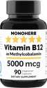 MONOHERB ויטמין B12 Methylcobalamin 5000 mcg - 90 קפסולות צמחוניות - B12 Methylylylobalamin 5000 mcg