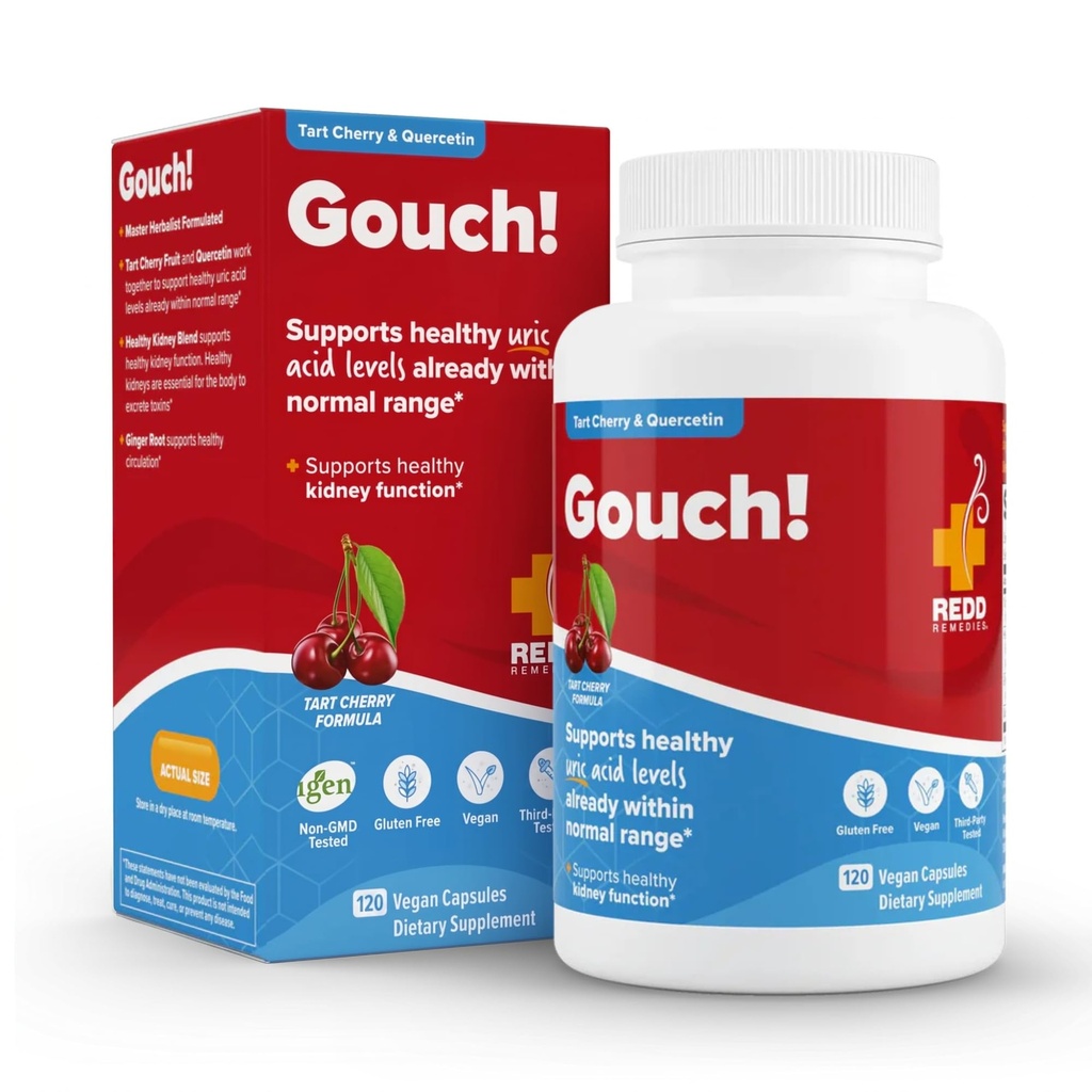Redd Remedies, Gouch!, תוספת תמיכה עבור מפרקים ו Uric Acid רמות, מעודד תגובה דלקתית בריאה, Tart Cherry & Quercetin, 120 קפסולות טבעוניות