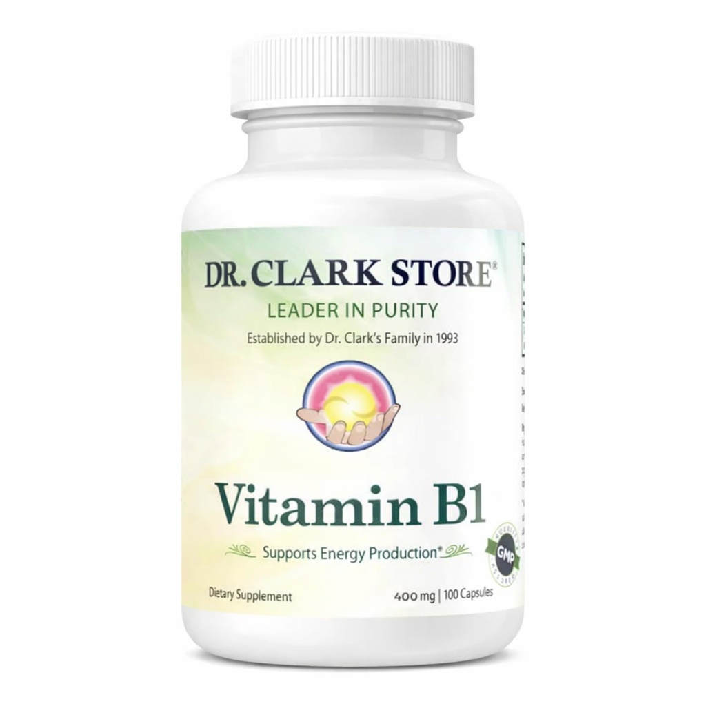 ד"ר קלארק ויטמין B1 Thiamine 400 מ"ג תוסף -Thiamine B1 עבור מערכת עצבית בריאה ואנרגיה metabolism, Gluten-Free, Milk Free - 100 Gelatin כמוסות