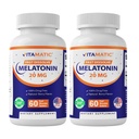 Vitamatic 2-Pack High Potency מלטונין 20 מ"ג - 60 טבליות מפוכחות מהירות לחלוטין תמיכה בשינה - טבעי ברי פלאמור