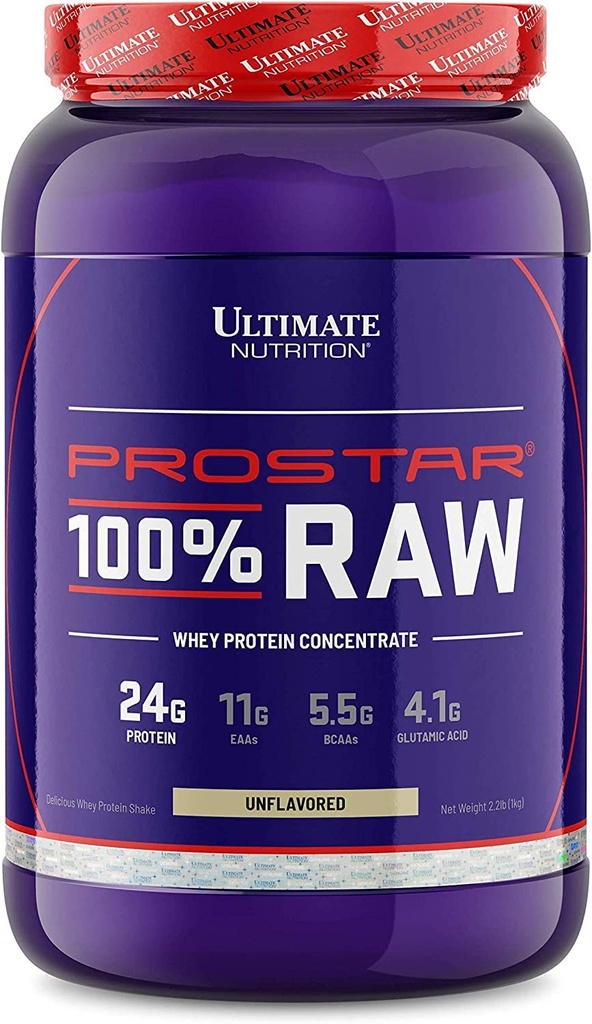 Ultimate Nutrition RAW Whey Protein Concentrate Powder with No Added Ingredients or Flavors – 24 Grams of Protein Per Serving with 5.5 Grams of BCAAs, 2.2 Pounds, Unflavored