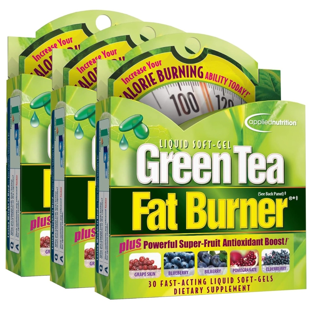 Applied Nutrition Green Tea Burner - 30 נוזל Soft-Gels, Pack of 3 - מגביר את Calorie Burning & Supplies Powerful Antioxidants - 45 Total Serves