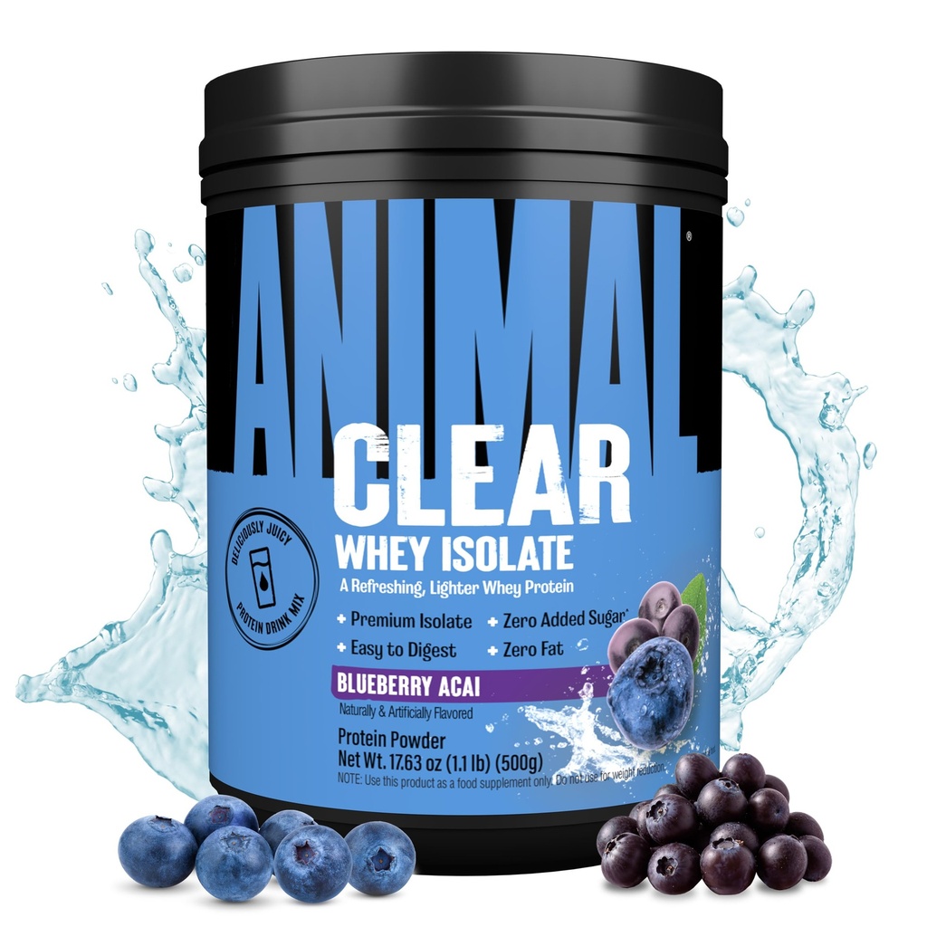 Clear Whey Isolate אבקת חלבון - Easy to Digest ו Mix, 5g BCAA, טעים מאוד גופן, רענון כל משקה זמן לגברים ונשים, Blueberry Acai 500g (20 משרתים)