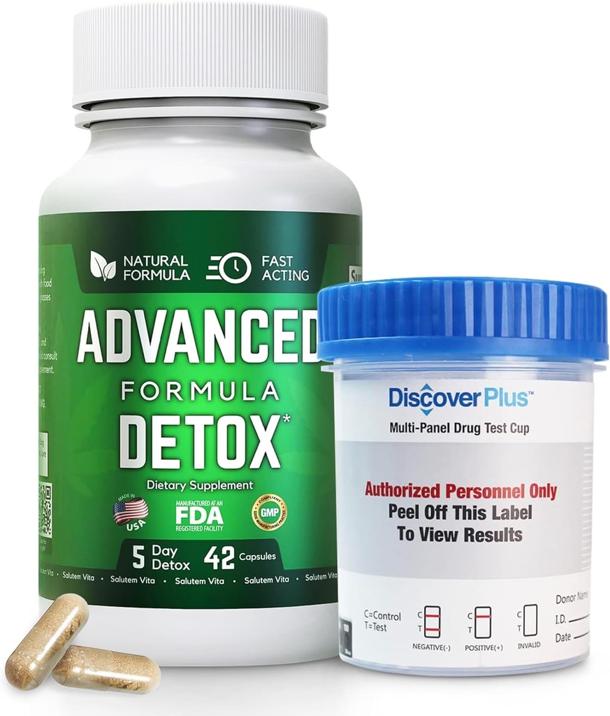 Advanced Detox ניקויse, Detox Kit with Test Cup, Natural Detox & ניקויse עם Milk Thistle, Licorice אבקת ועוד, גוף ניקוי Detox עבור נשים וגברים, 42 קפסולות, 1 Pack