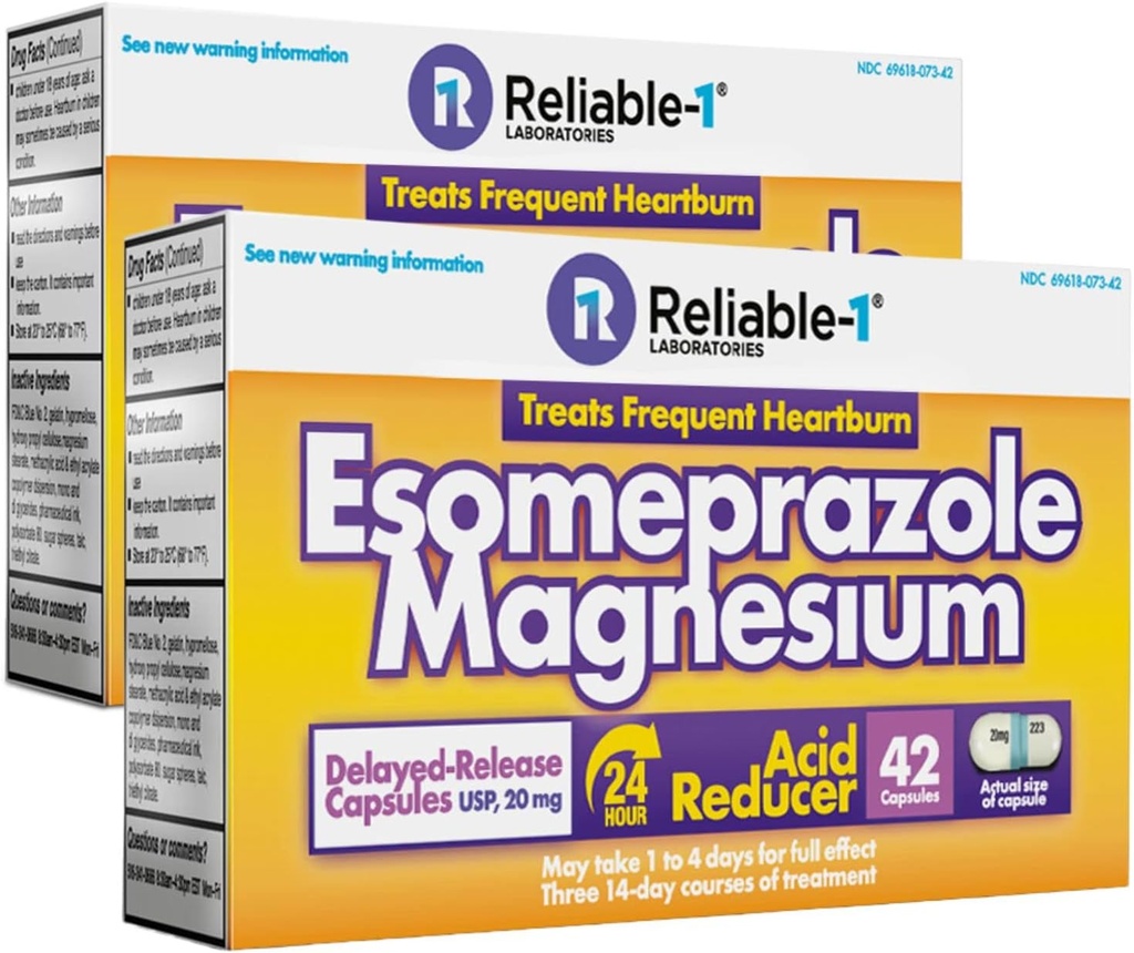 Reliable-1 Laboratories Esomeprazole 2Pack - Magnesium Delayed לשחרר Acid מופחתr 20Mg קפסולות עבור Frequent Heartburn