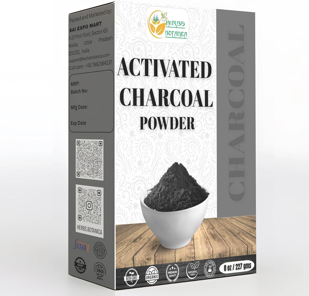 Herbs הבוטניקה מופעלת אבקת Charcoal, מזון כיתה טבעי Detoxifier לבריאות העיכול, שיניים וייטנינג, Detoxification & באג Bite, 8 oz / 227 gmmmmm