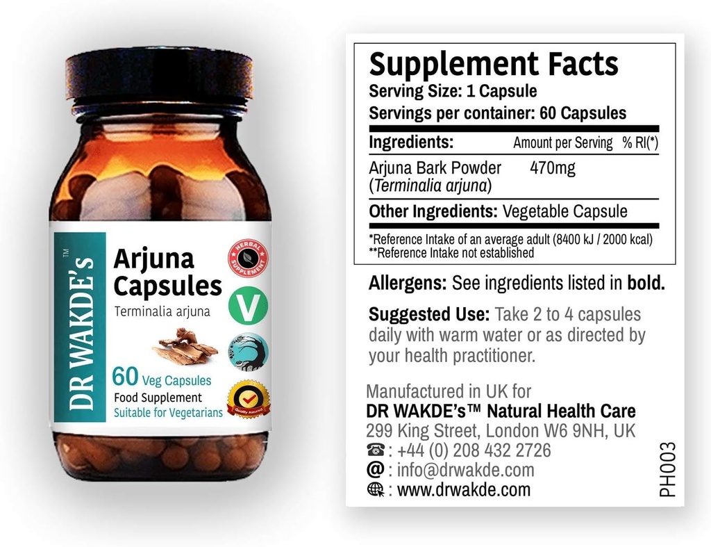 DR WAKDE's Arjuna כמוסות (Perinalia arjuna) | 60 Veg Caps | Ayurvedic | טבעוני | 100% Herbal | Quantity הנחות | אותו יום Dispatch