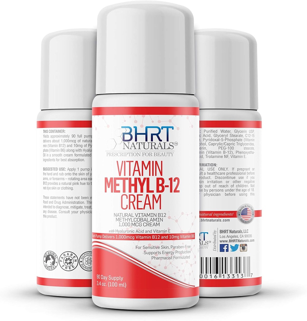 ויטמין B12 Cream 1000mcg - Pharmacist פורמולה - All Natural Methykaobalamin (Methyl B12 & ויטמין B6 Cream for Energy, Mood, & Heart Health - Helps with Eczema & Psoriasis - ארה"ב MADE