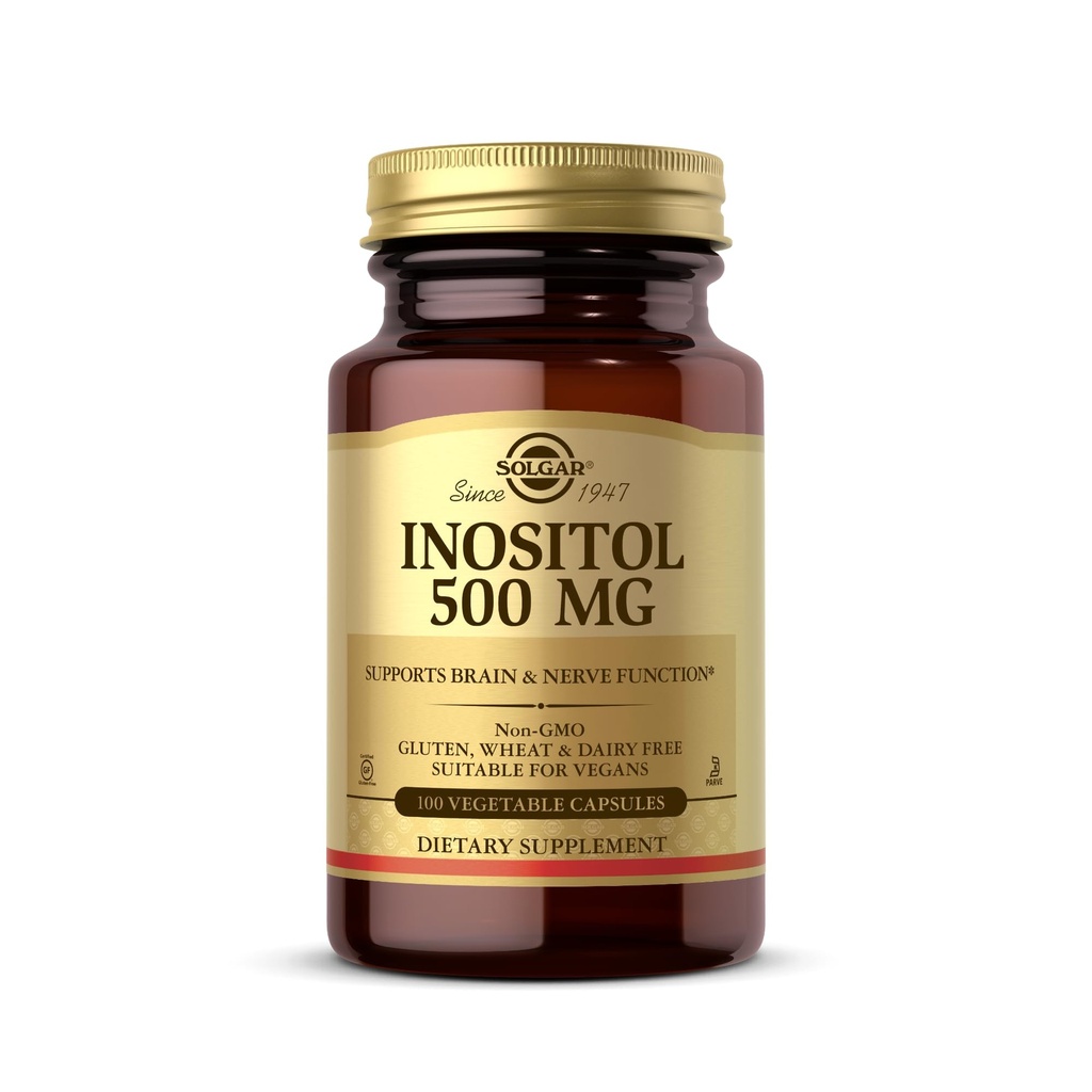 Solgar Inositol 500 מ"ג - 100 קפסולות ירקות - תמיכה בתפקוד סלולרי וחיות - טבעוני, Gluten חינם, חלב חינם, כשר - 100 משרתים