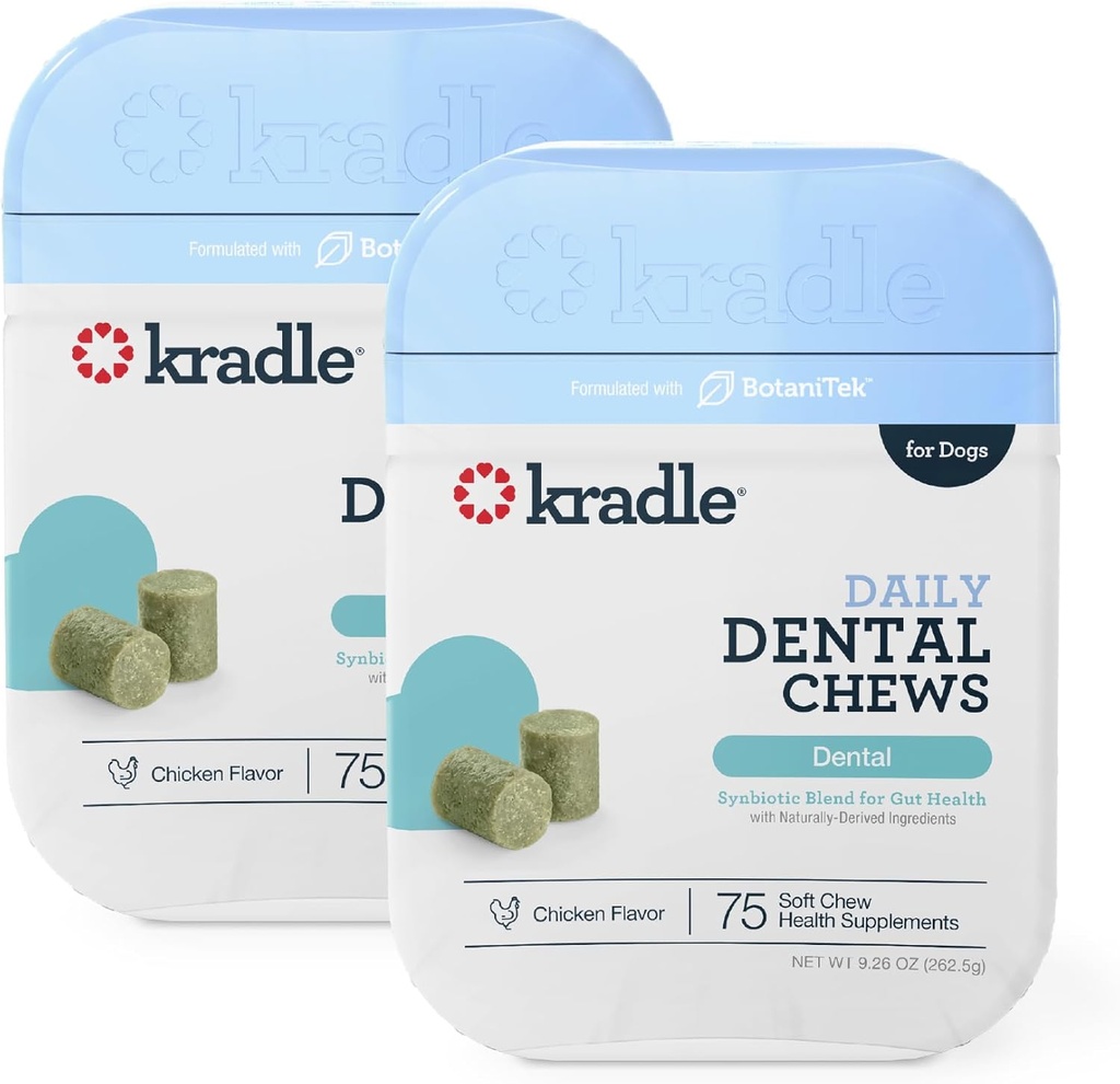 Kradle Dental Chews for Dogs - Ashwagandha Pyridoxine HCL אבקת - Nighttime Dental Routine - תמיכה מרגיעה ובעל פה Hygiene - 150 צ'אדות