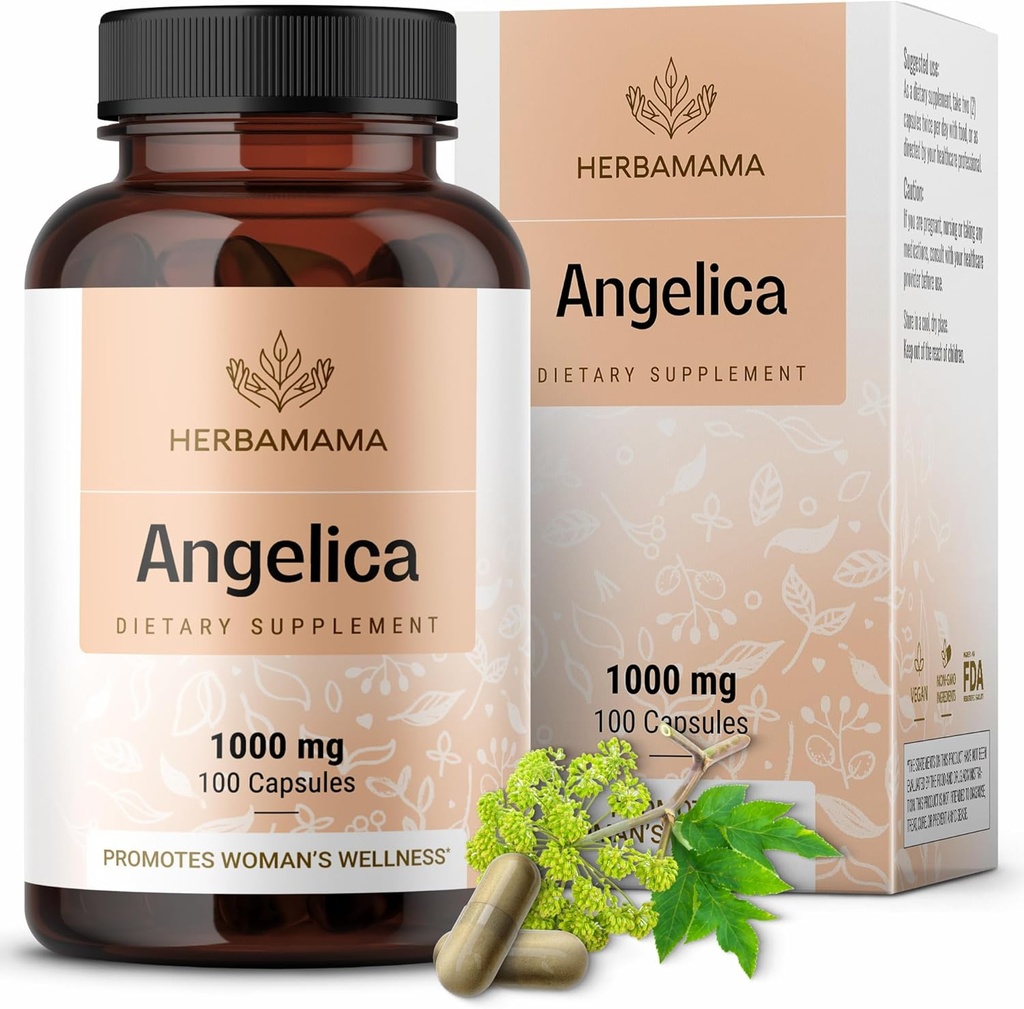 HerBAMAMA Dong Quai תוסף - 1000mg Angelica Root for Women's Support - Dong Quai אבקת קפסולות - טבעוני, non-GMO Angelica Herb Antioxidant עבור נשים