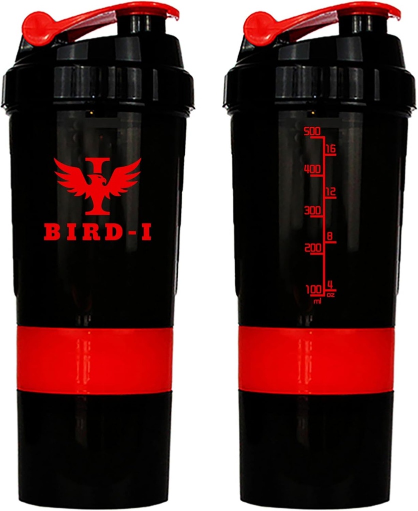 חלבון ה-BIRD-Iהתעמלות Shaker, 3in-1, 500 מ"ל/16.9oz, BPA-Free, Metal Mixer.