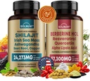 All in One Vitality Bundle - Shilajit Pure ההימלאיה אורגנית & Berberine HCl Complex - Sea Mos, Ashwagandha, Resveratrol, Alpha Lipoic Acid, Quercetin - non-GMO, Gluten-free, Gluten-free, טבעוני תוספת תוספת תוספת תוספת