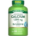 האמת של הטבע: Calcium 1200 מ"ג עם ויטמין D3 5000 IU | 120 Softgels | Calcium Carbonate | Non-GMO & Gluten Free Supplement