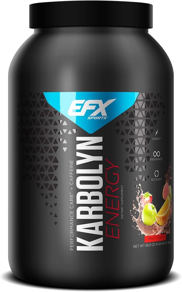 EFX Sports Karbolin Energy | Performance Carbohydrate אבקת + Caffeine | Carb Load & Energyze | 250 מ"ג קפאין | סוכר חינם | 36 משרתות (Fruit Punch)