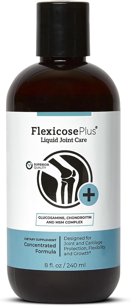 Flexicose Plus - נוזל Joint Care - 8 fl oz - תוסף תמיכה משותף מתקדם עם Glucosamine, Chondroitin & MSM מורכב טיפול משותף לגברים ונשים