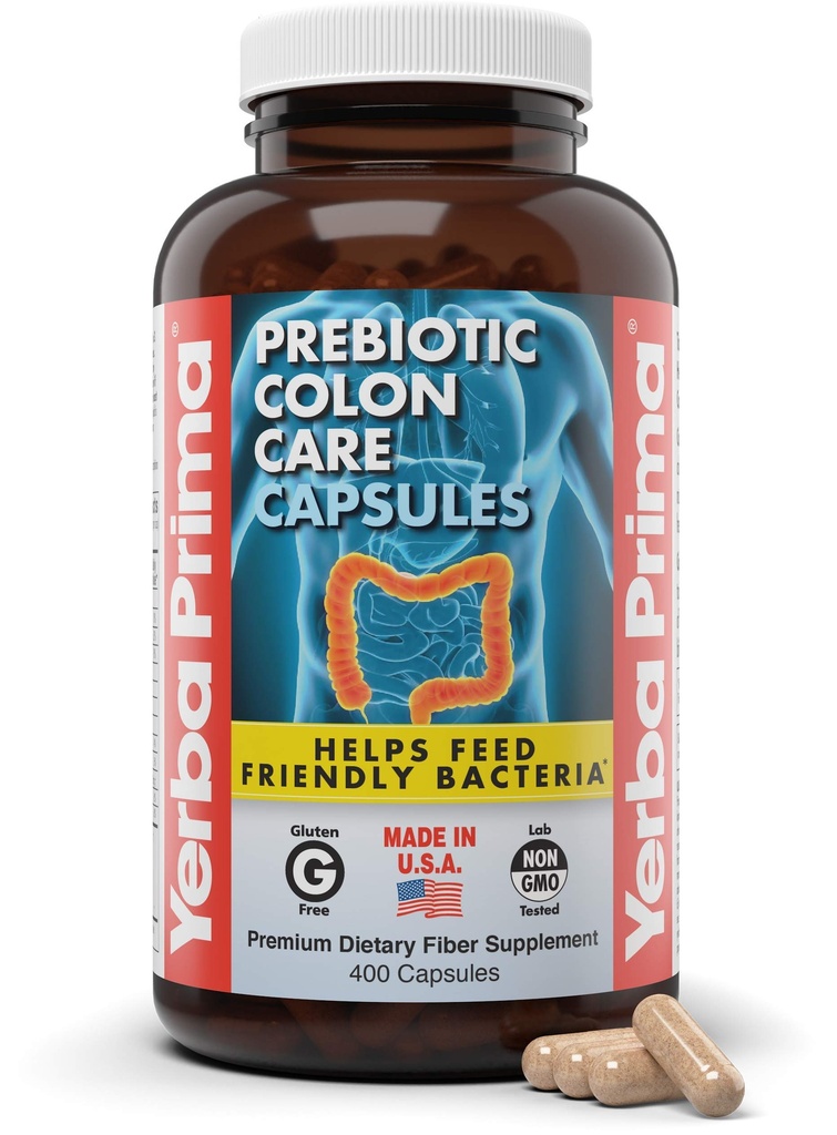 Yerba Prima Prebiotic Colony Care קפסולות, 400 Caps - חמישה טפסים של סיבים פלוס FOS Pre-biotics - תזונה בריאות תוספת - בריאות Soluble & Insoluble סיבים עבור סדירות & העיכול תמיכה תמיכה
