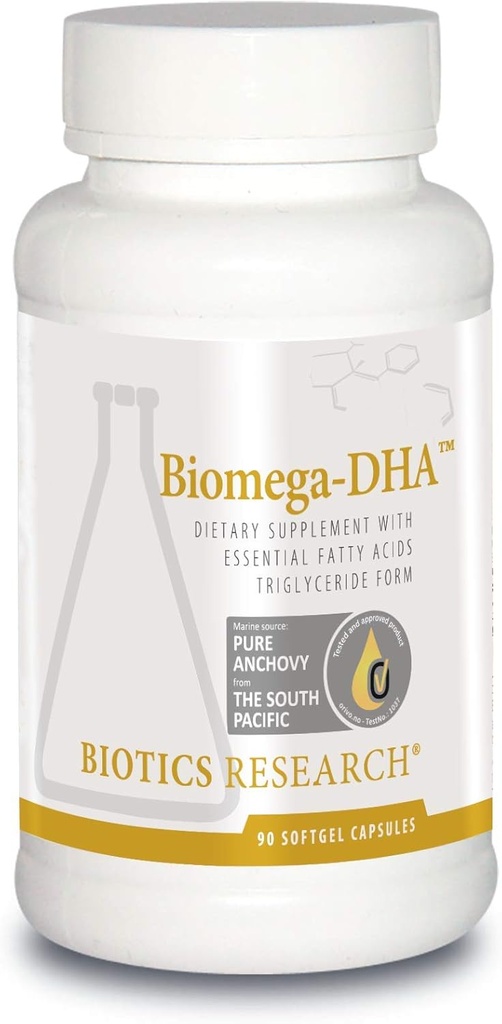 Biotics Research Biomega DHA Fish שמן, 600 מ"ג DHA, תומך למידה וזיכרון, ויטמין המוח עוברי, 90 קפסולות Softgel